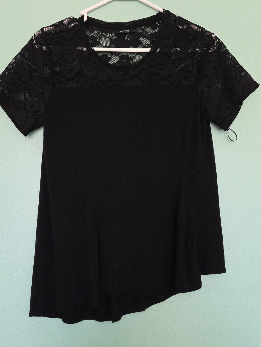 a new day Black Short-Sleeve Top with Lace Yoke